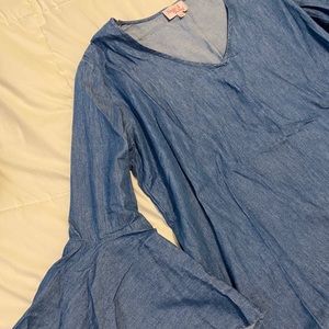 Blue Jean bell bottom sleeve shirt